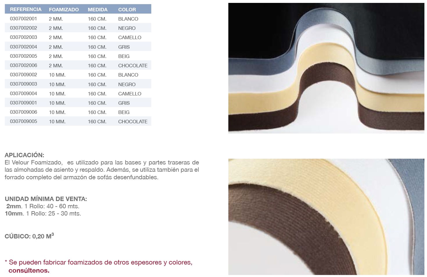 Velour foamizado 2 y 10 mm